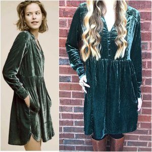 Anthropologie Nantes Velvet Shirt Dress green S